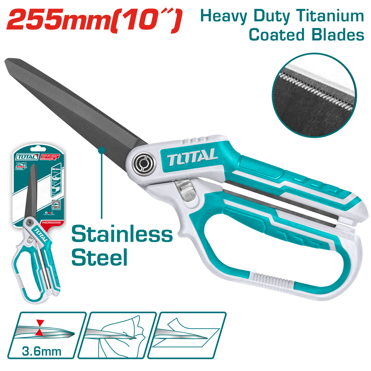 Rubber grip long-blade heavy duty scissors THSCRS832558 – Total