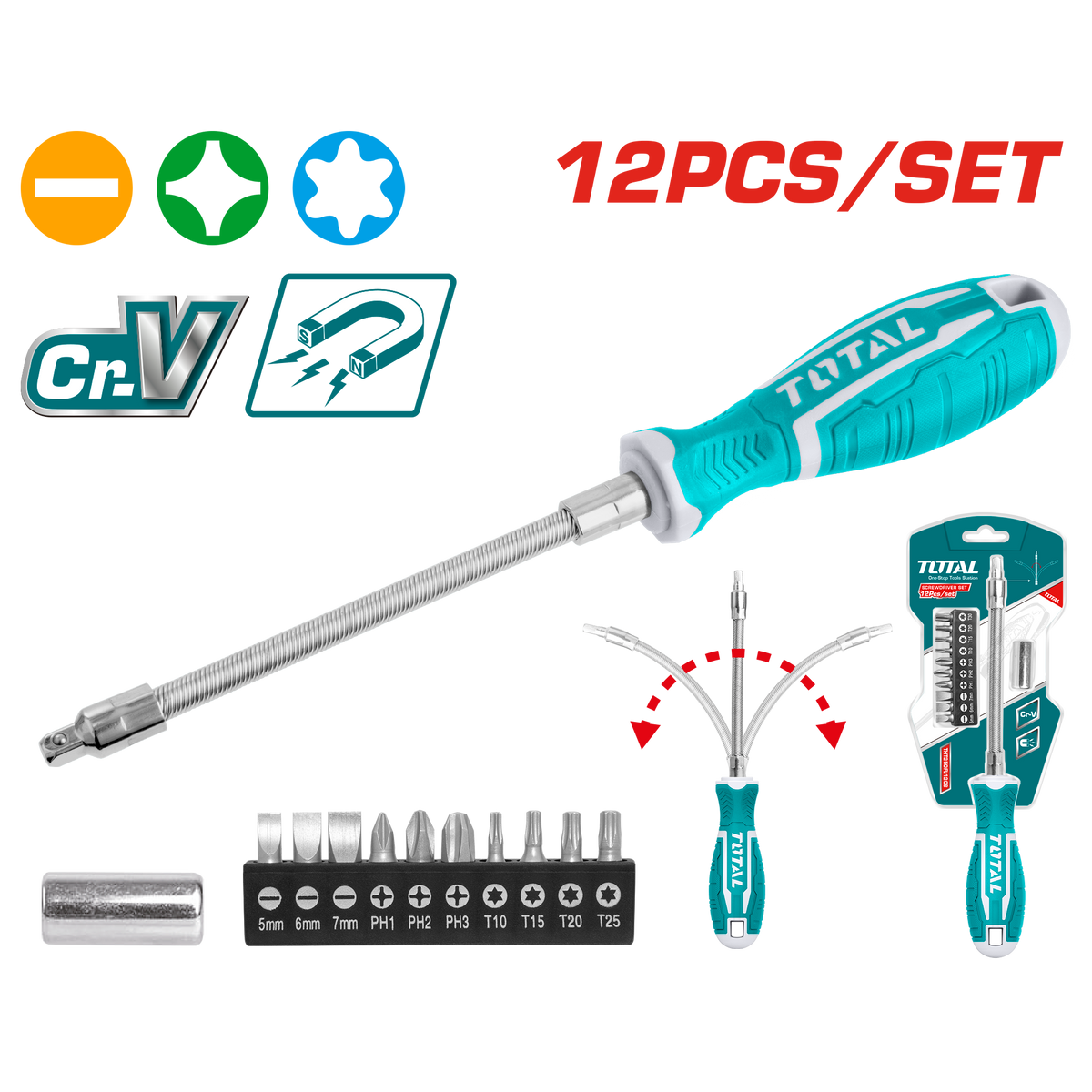 12 Pcs Flexible Shaft Screwdriver Set THT250FL1206 – Total Tools