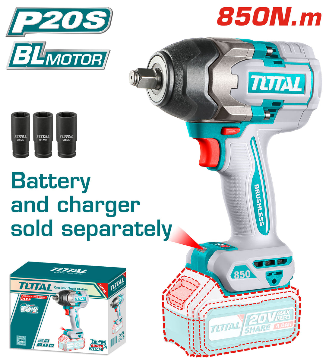 Cordless impact wrench 850N.m 20V TIWLI20851 – Total Tools Online