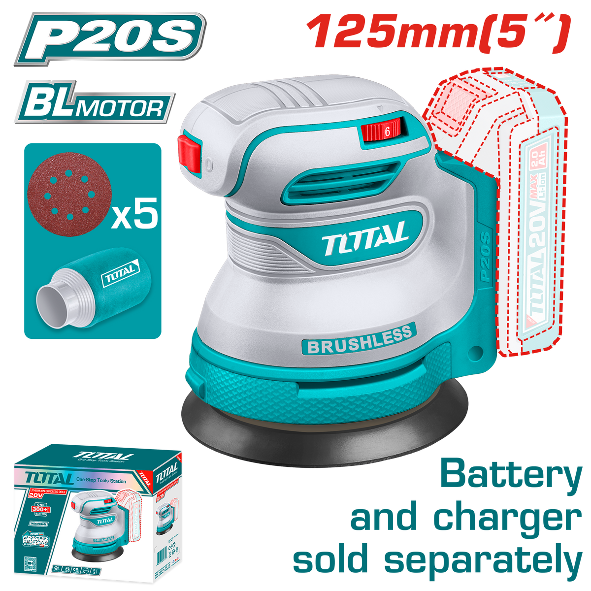 Lithium-Ion Random Orbit Sander 20V 125mm TROSLI2002 – Total Tools