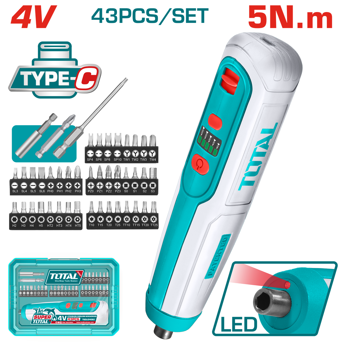 Cordless screwdriver 4V 5N.m TSDLI04062 – Total Tools Online