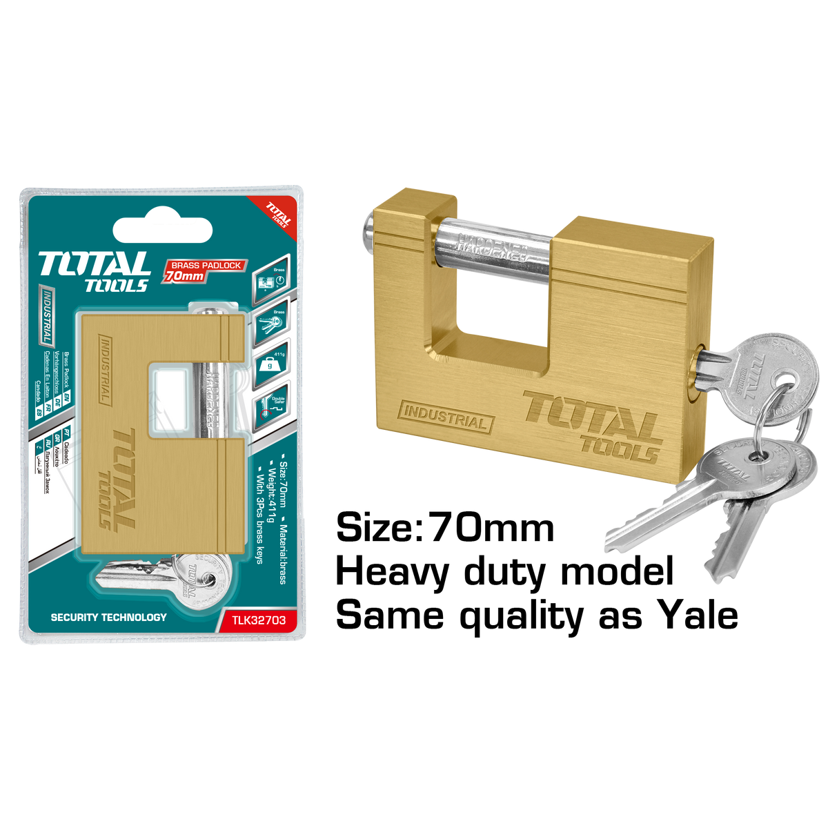 Heavy Duty Brass Block Padlock 70mm TLK32703 – Total Tools Online
