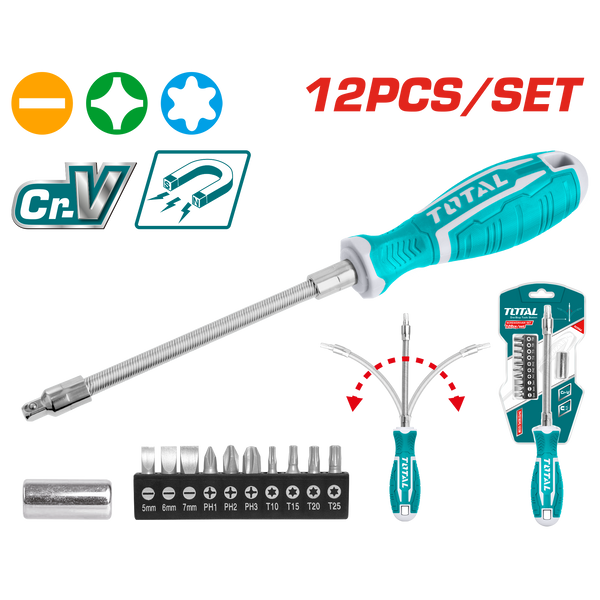 12 Pcs Flexible Shaft Screwdriver Set THT250FL1206 – Total Tools