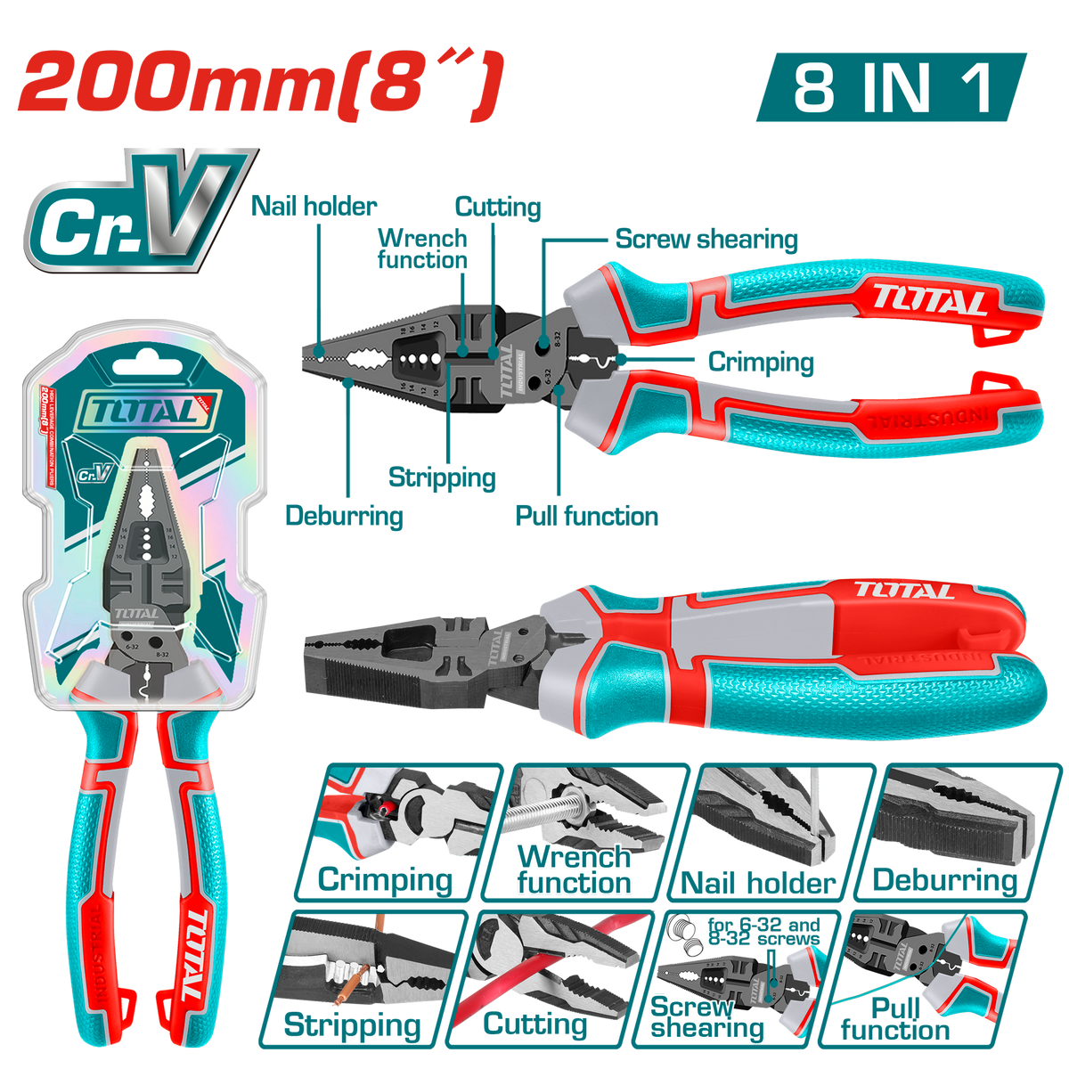 8-in-1 Multi-function combination pliers 200MM THTMF186 – Total Tools ...