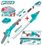Cordless pole saw with pole hedge trimmer 20V Set. TPTS201681