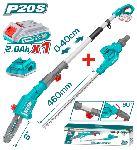 Cordless pole saw with pole hedge trimmer 20V Set. TPTS201681